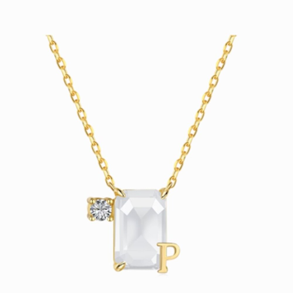 Luxurious necklace with 2 stone pendant-Letter "P"